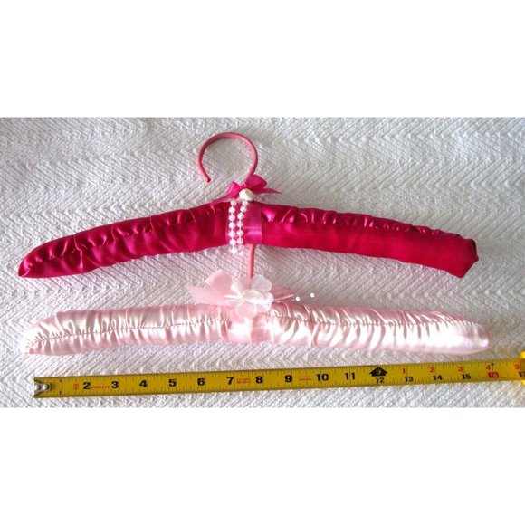 Fabric Satin Padded Hangers Pink Colors - Beaded/Floral Decoration - Set Two (2) - Picture 8 of 9